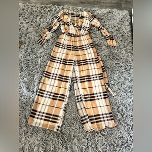 Pinstripe long sleeve jumpsuit